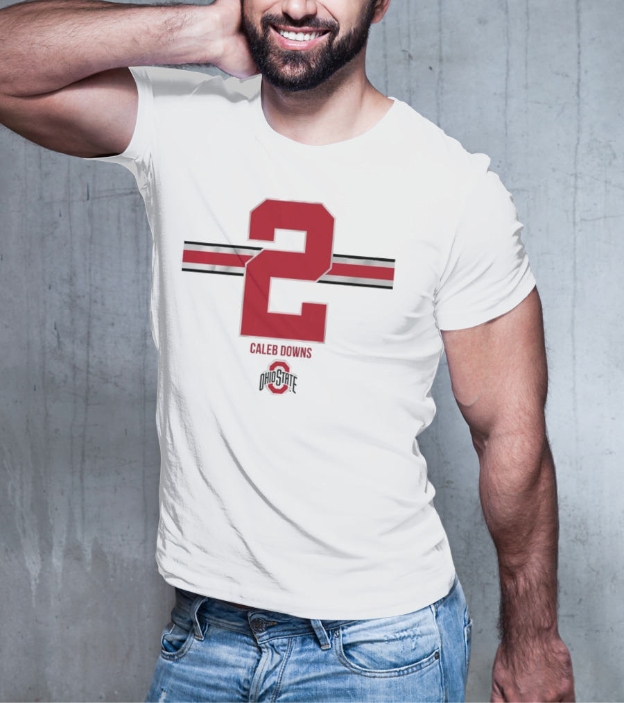 Caleb Downs Ohio State Buckeyes 2 Stripe Football T-Shirt