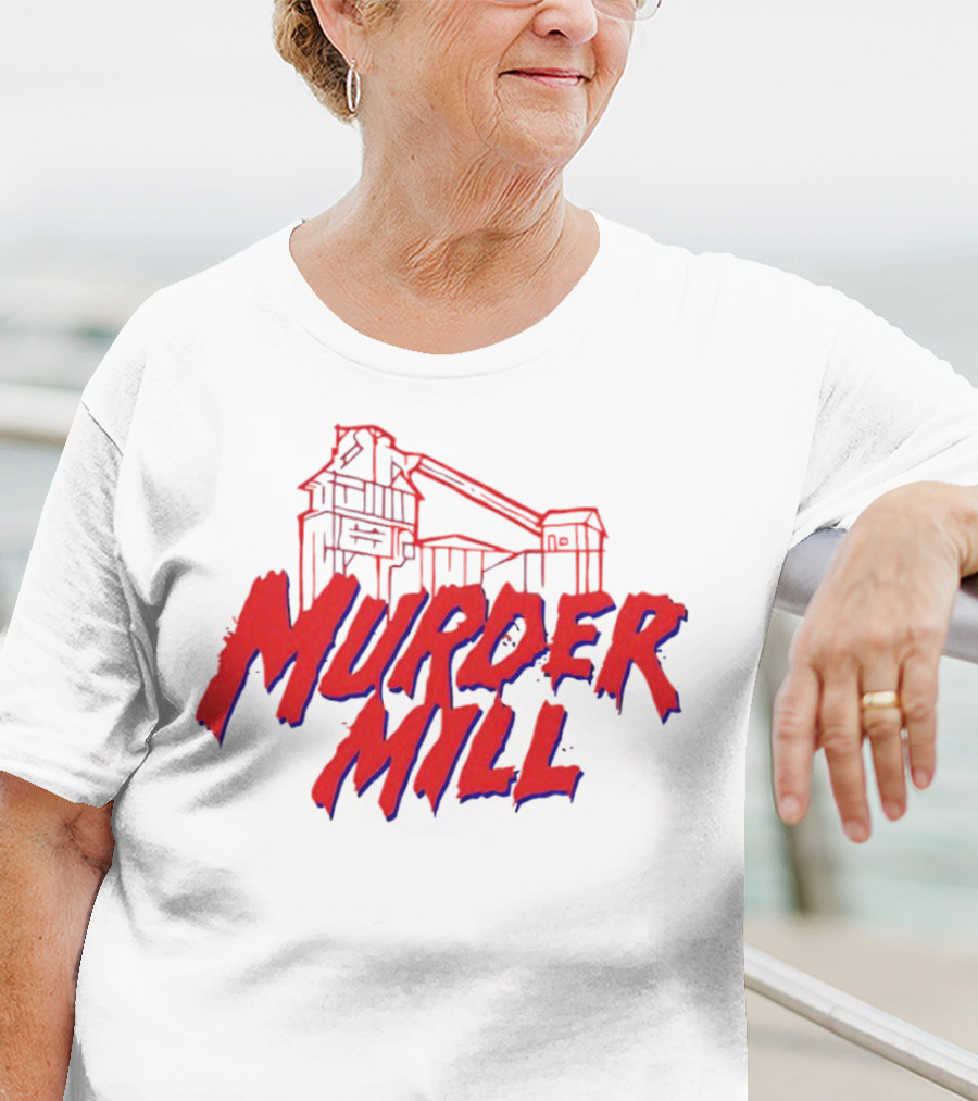 Murder Mill Haunted House Distressed Typography Iconic Building T-Shirt