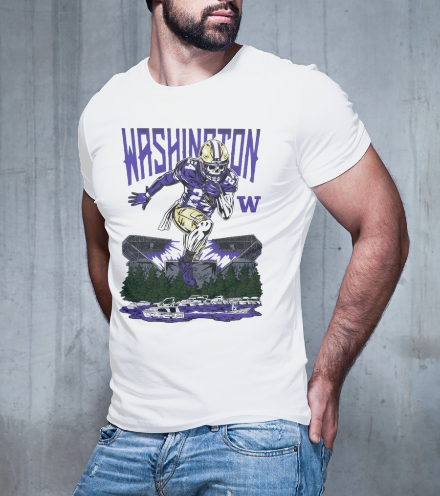 Washington Huskies Dawg Dash Immortal Football Stadium And Boats T-Shirt