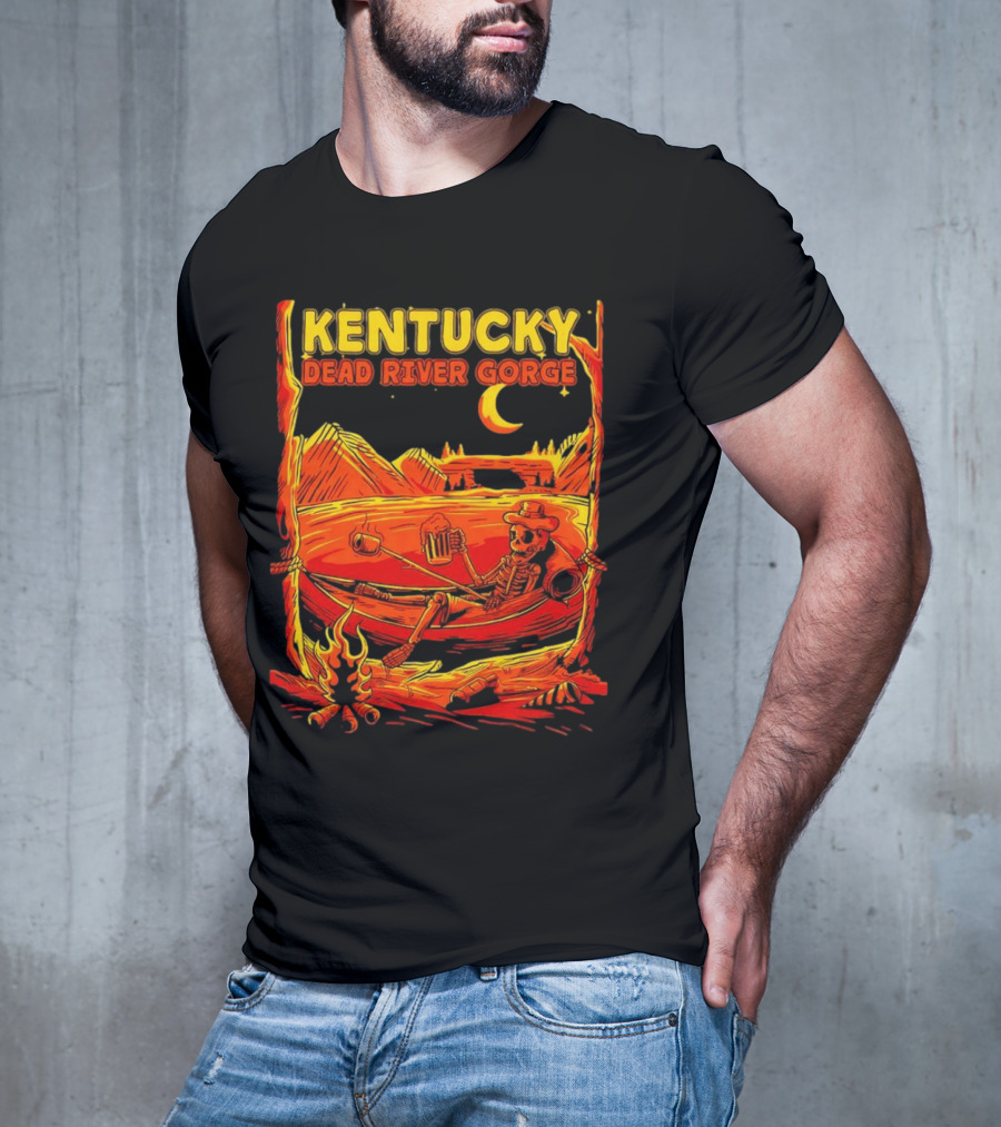 Kentucky Dead River Gorge Skeleton Hammock Campfire Scene T-Shirt