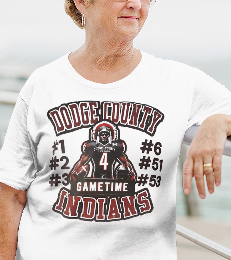 Dodge County Gametime Indians Football Player Numbers 1 2 3 4 6 51 53 T-Shirt