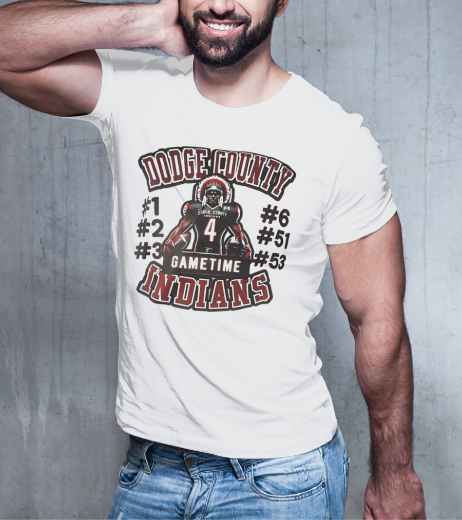 Dodge County Gametime Indians Football Player Numbers 1 2 3 4 6 51 53 T-Shirt