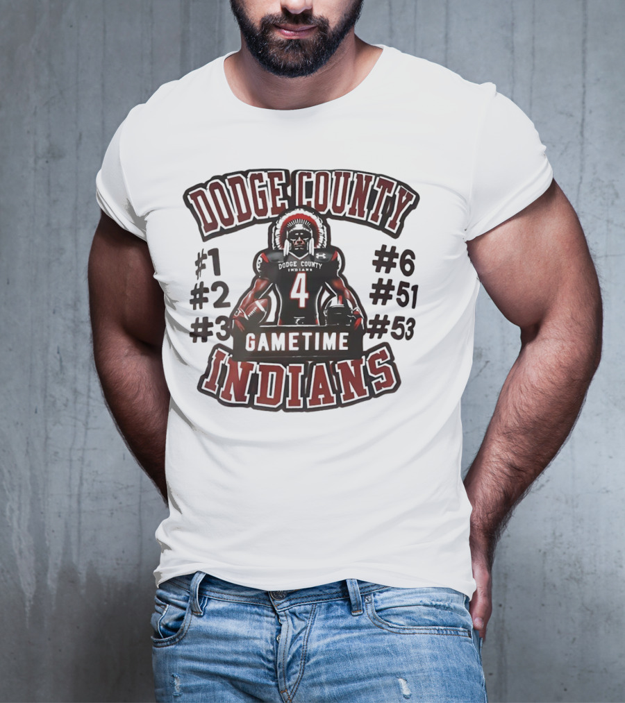 Dodge County Gametime Indians Football Player Numbers 1 2 3 4 6 51 53 T-Shirt