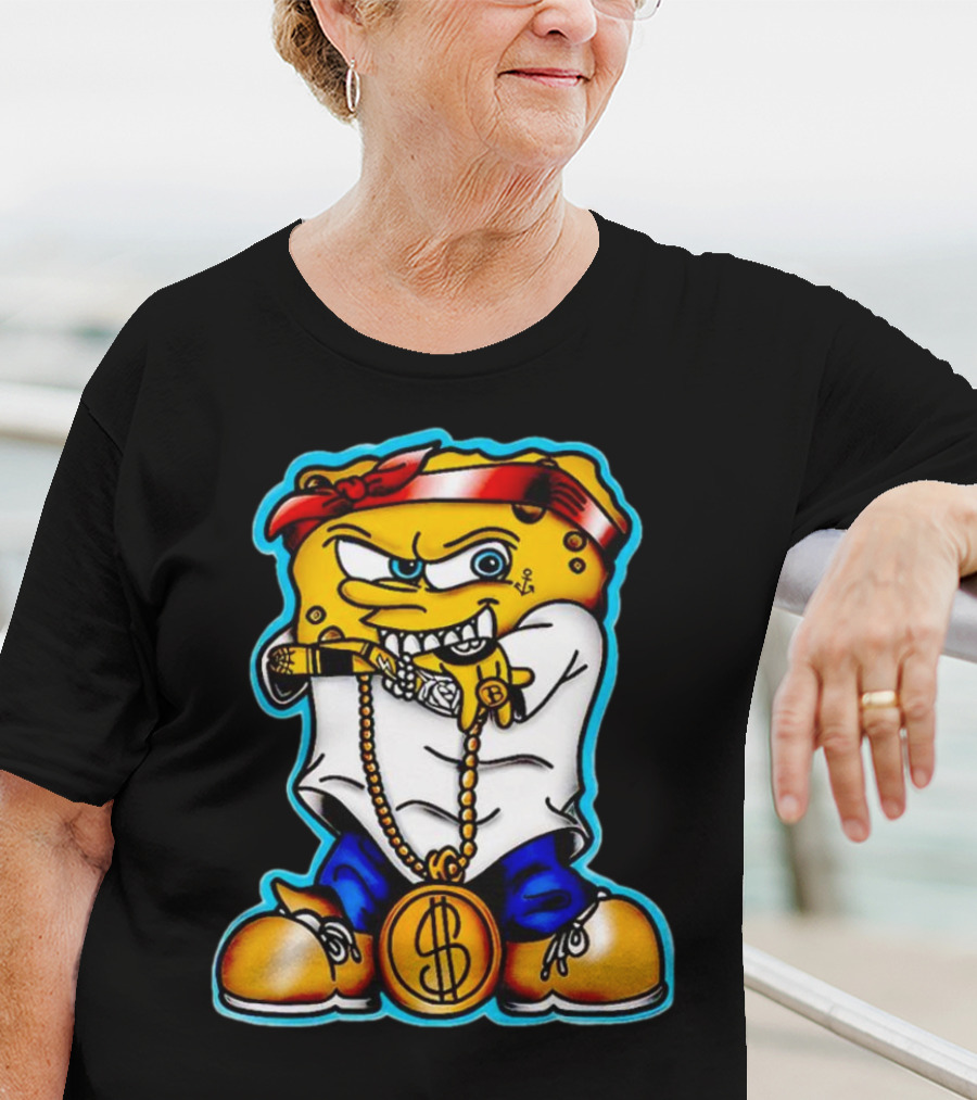 Legendary Gangster SpongeBob SquarePants With Bandana And Dollar Chain T-Shirt