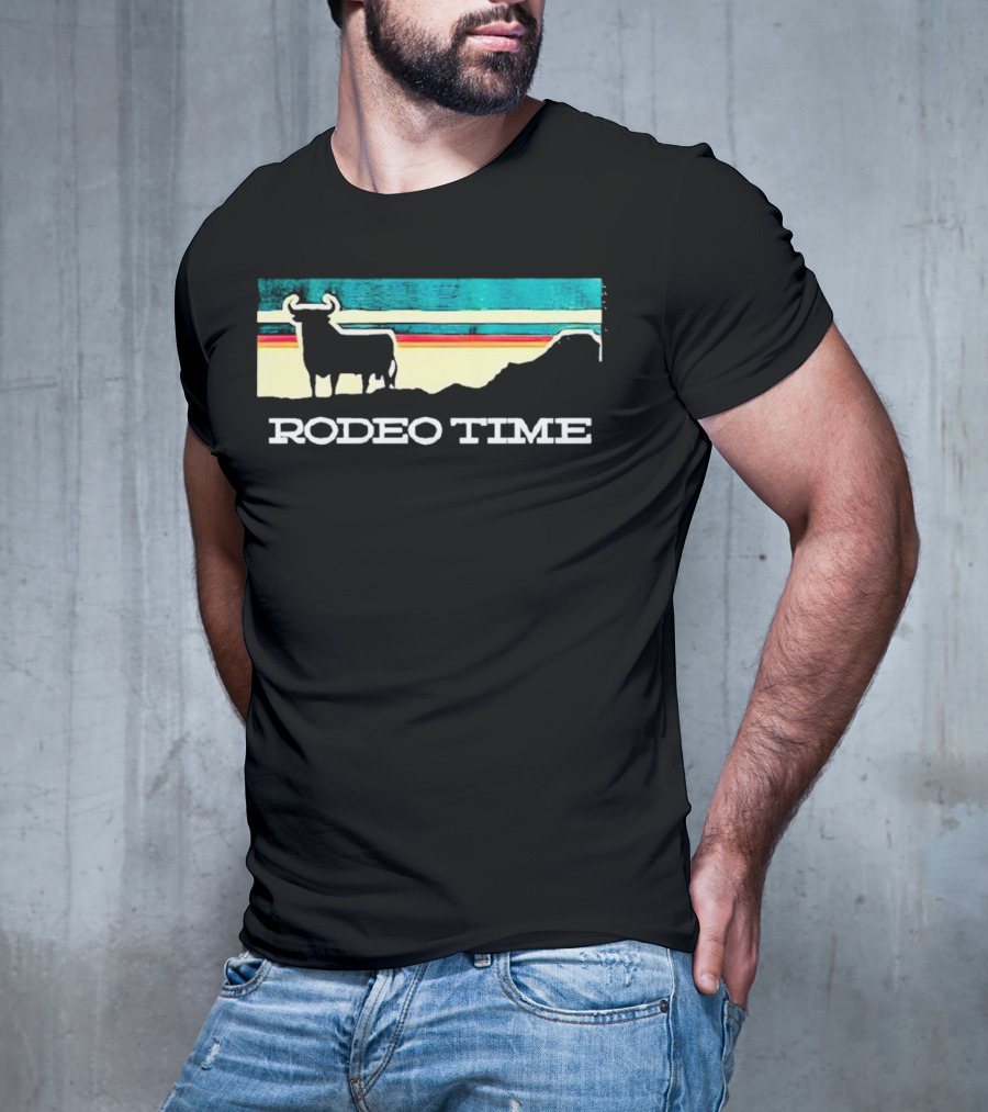Rodeo Time Buffalo Silhouette Striped Sunset T-Shirt