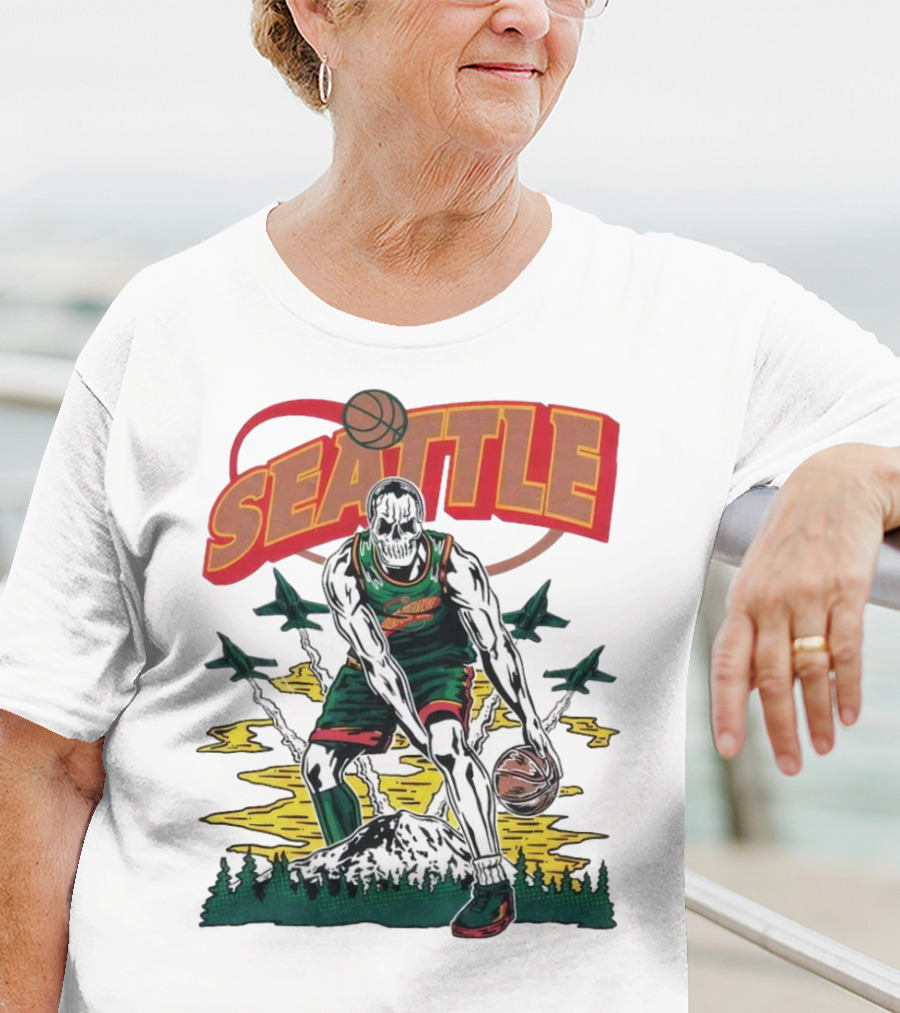 Seattle SuperSonics Skeleton Basketball Crossover T-Shirt