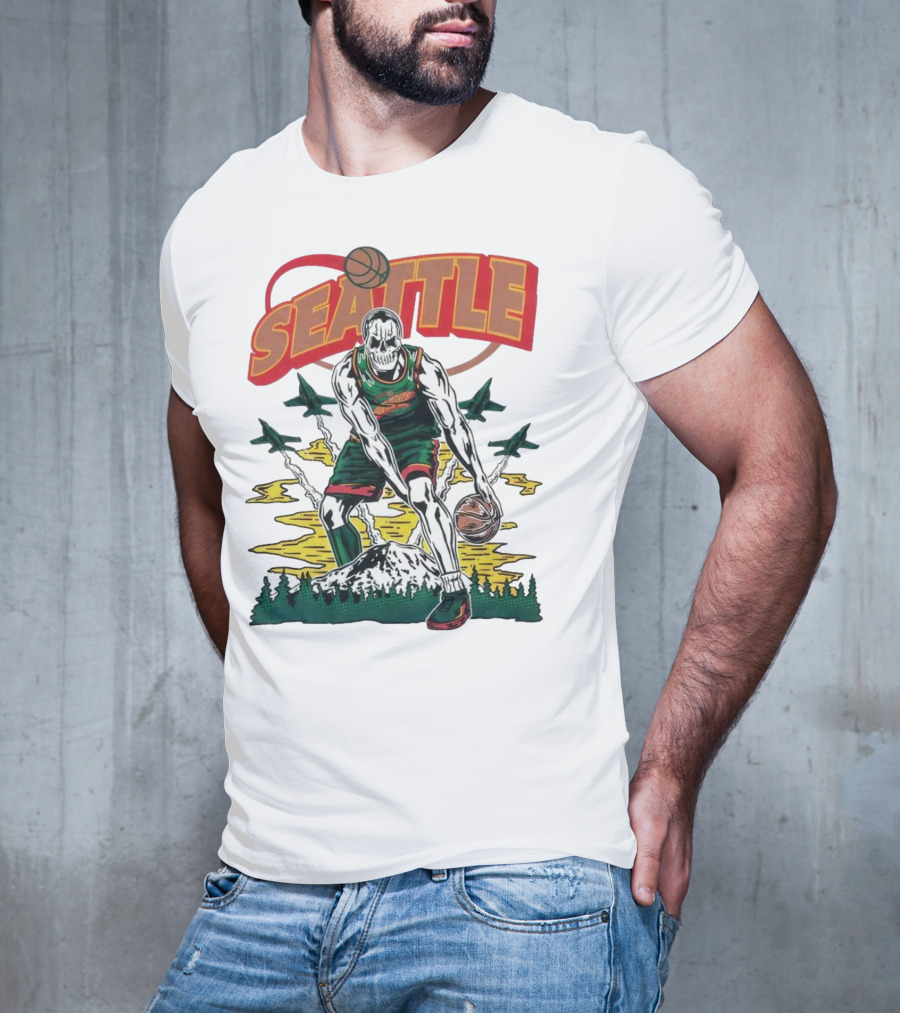 Seattle SuperSonics Skeleton Basketball Crossover T-Shirt