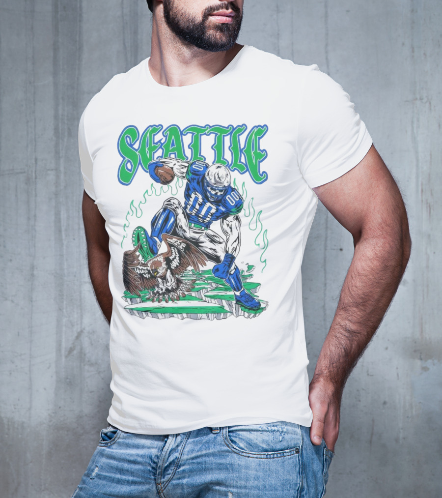 Seattle Seahawks Skeleton Football Player With Eagle T-Shirt