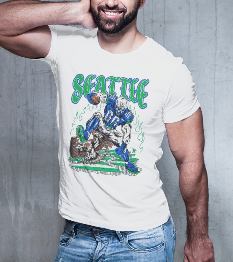 Seattle Seahawks Skeleton Football Player With Eagle T-Shirt