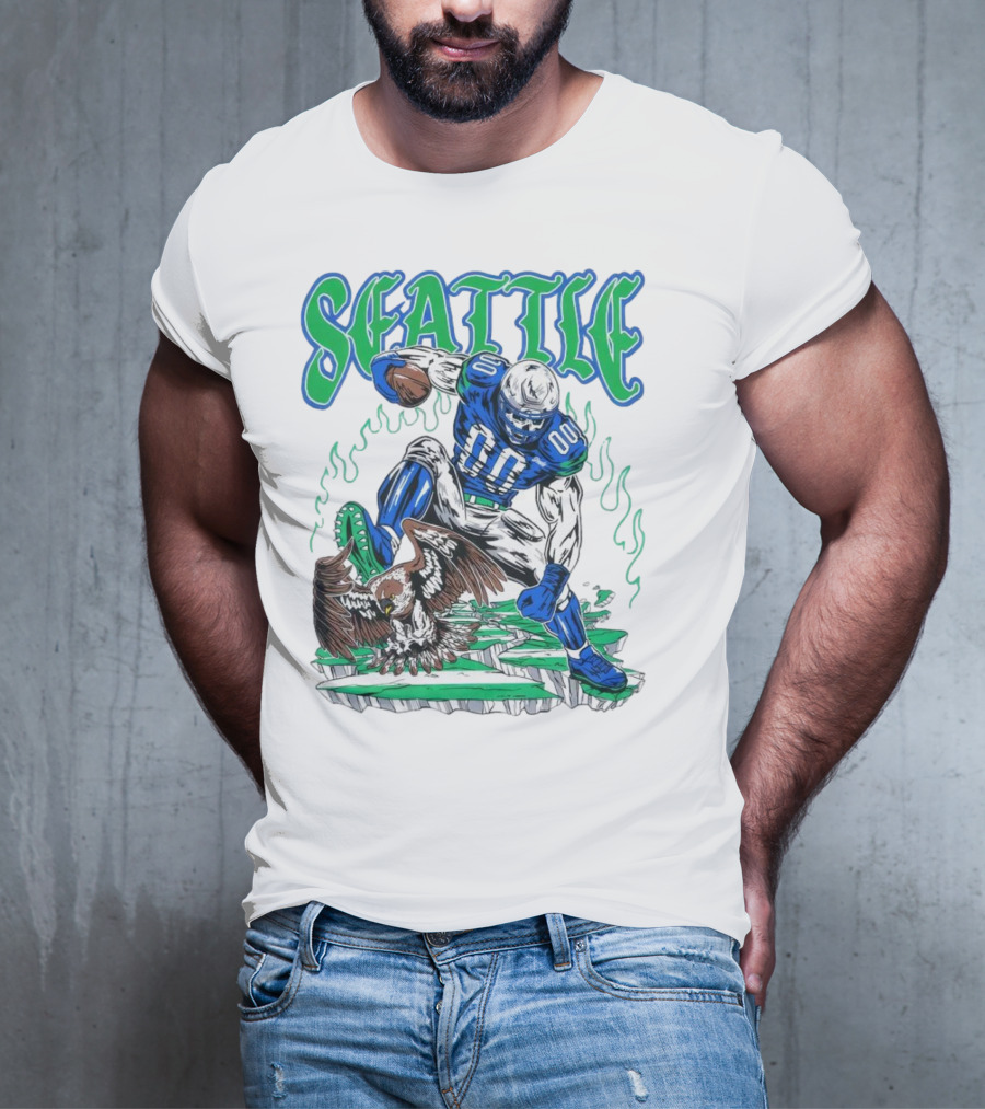 Seattle Seahawks Skeleton Football Player With Eagle T-Shirt