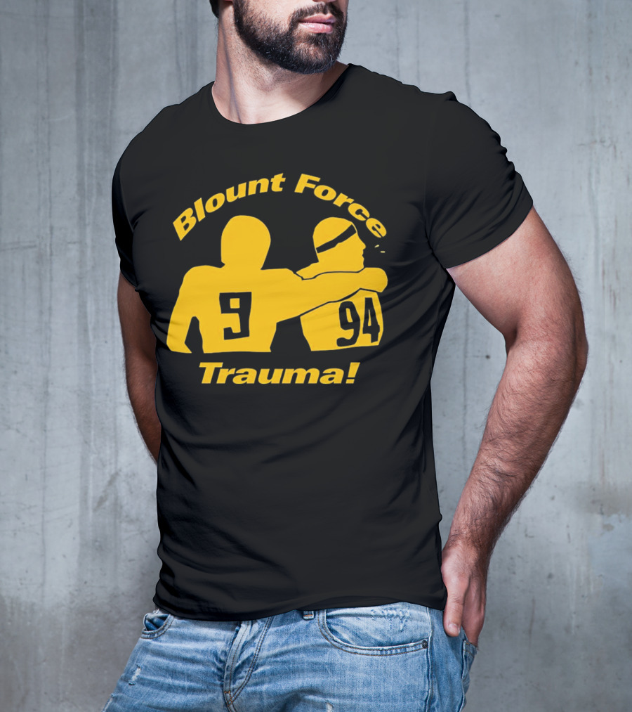 Blount Force Trauma Silhouetted Players 9 And 94 Impact Moment T-Shirt