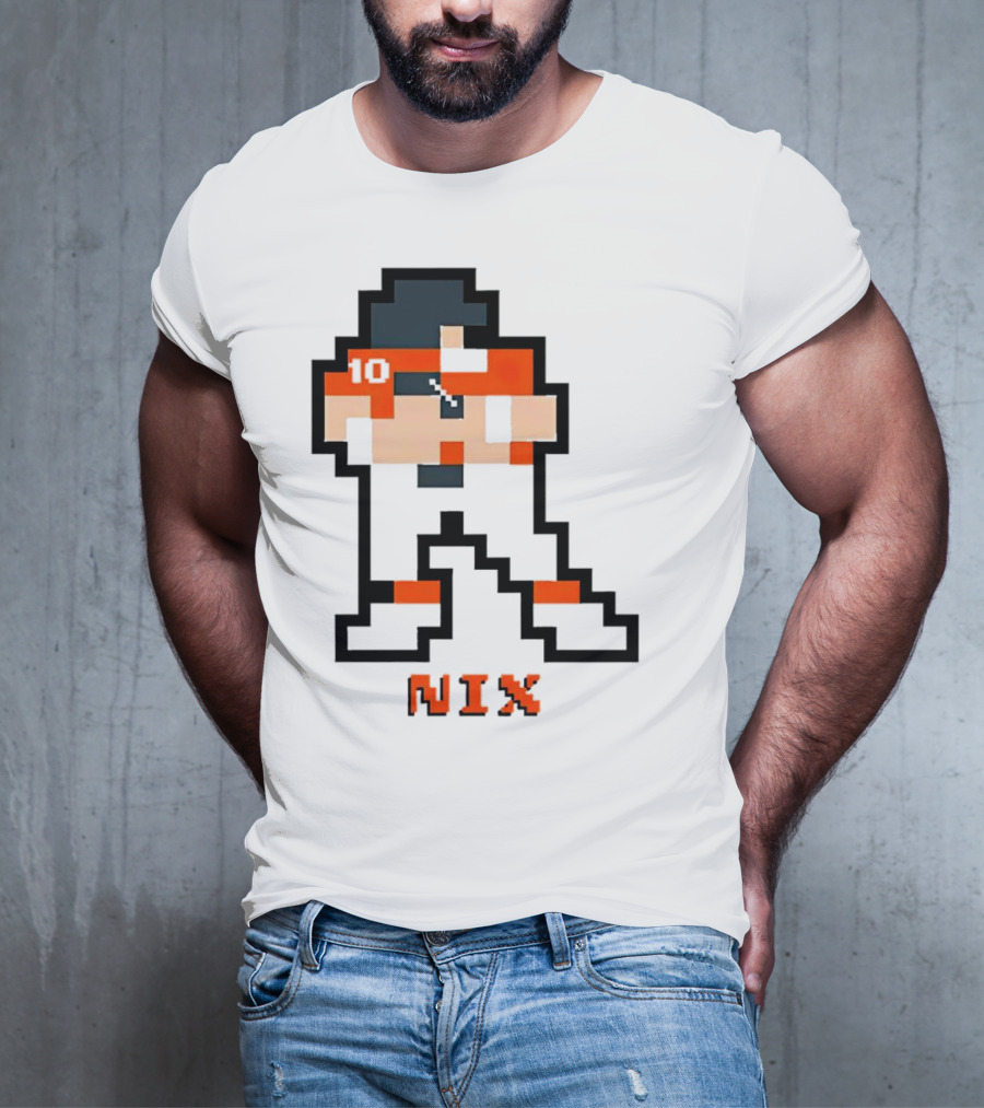 Bo Nix 8-Bit Pixel Art 10 Block Figure T-Shirt