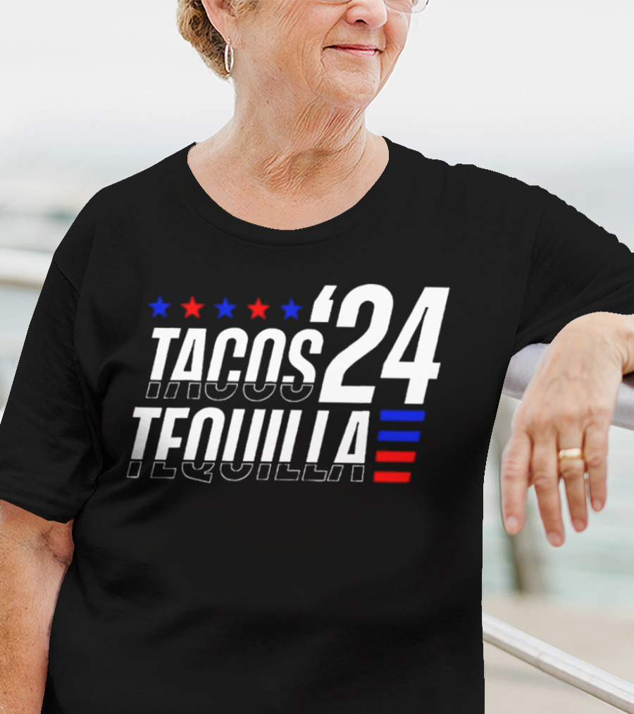 Tacos Tequila 24 Stars Red Blue T-Shirt
