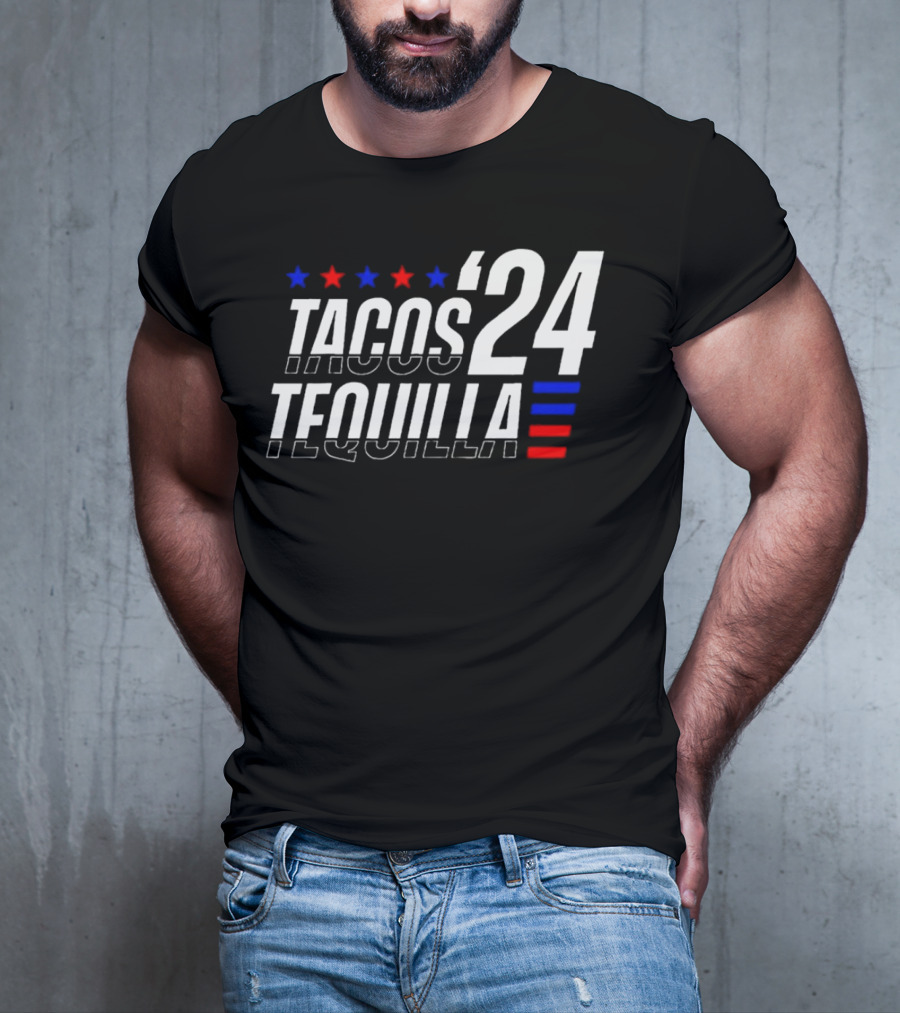 Tacos Tequila 24 Stars Red Blue T-Shirt