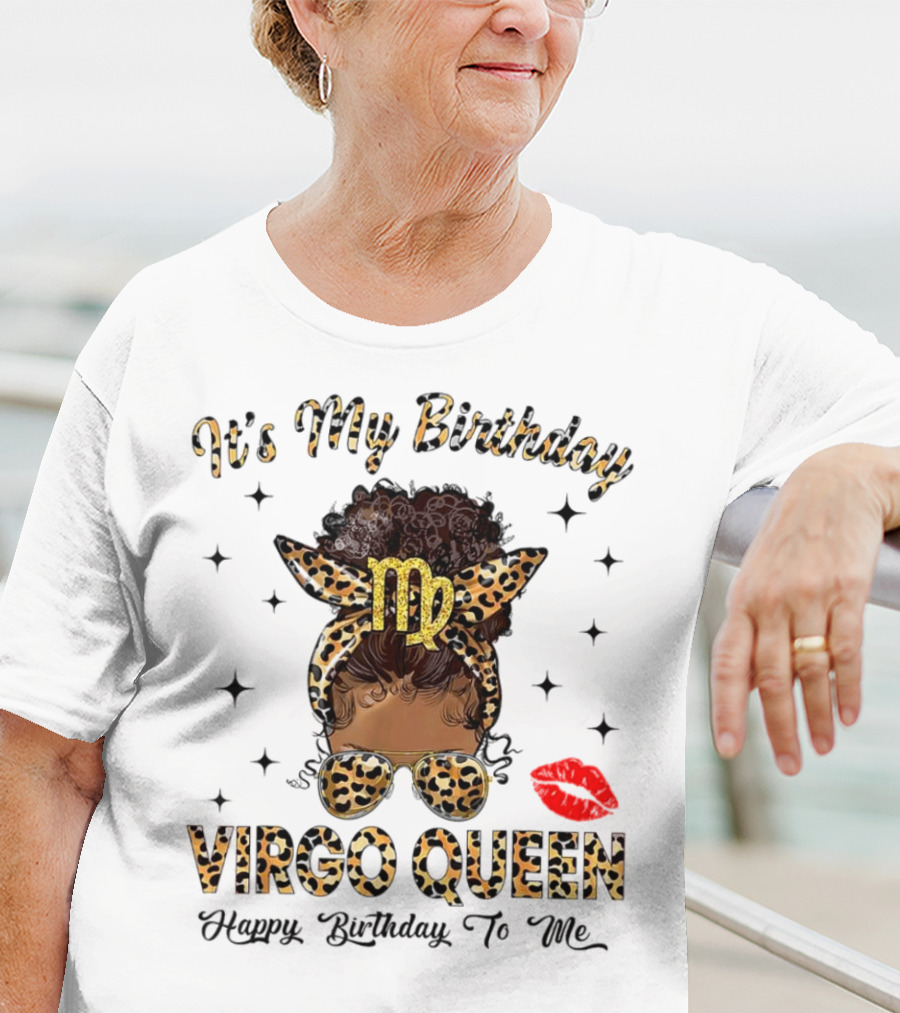 It's My Birthday Virgo Queen Happy Birthday To Me Virgo Symbol Leopard Print Red Lips T-Shirt