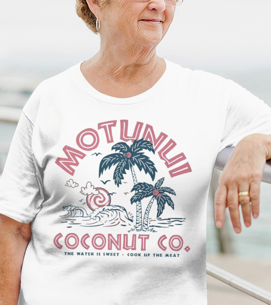 Motunui Coconut Co. The Water Is Sweet Cook Up The Meat Tropical Palm Waves T-Shirt