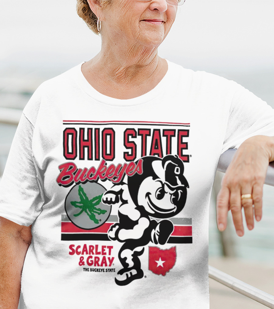 Ohio State Buckeyes Scarlet And Gray Buckeyes State Vintage Style With Script Logo And Buckeye Leaf T-Shirt