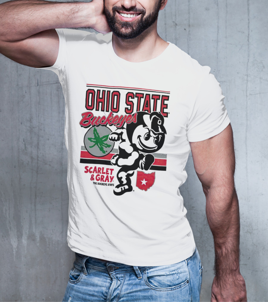 Ohio State Buckeyes Scarlet And Gray Buckeyes State Vintage Style With Script Logo And Buckeye Leaf T-Shirt