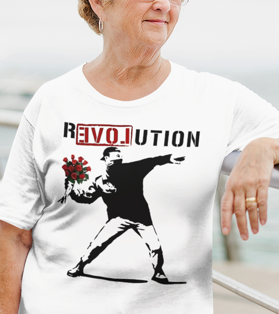 Revolution Rage Flower Thrower Banksy Stencil Roses T-Shirt
