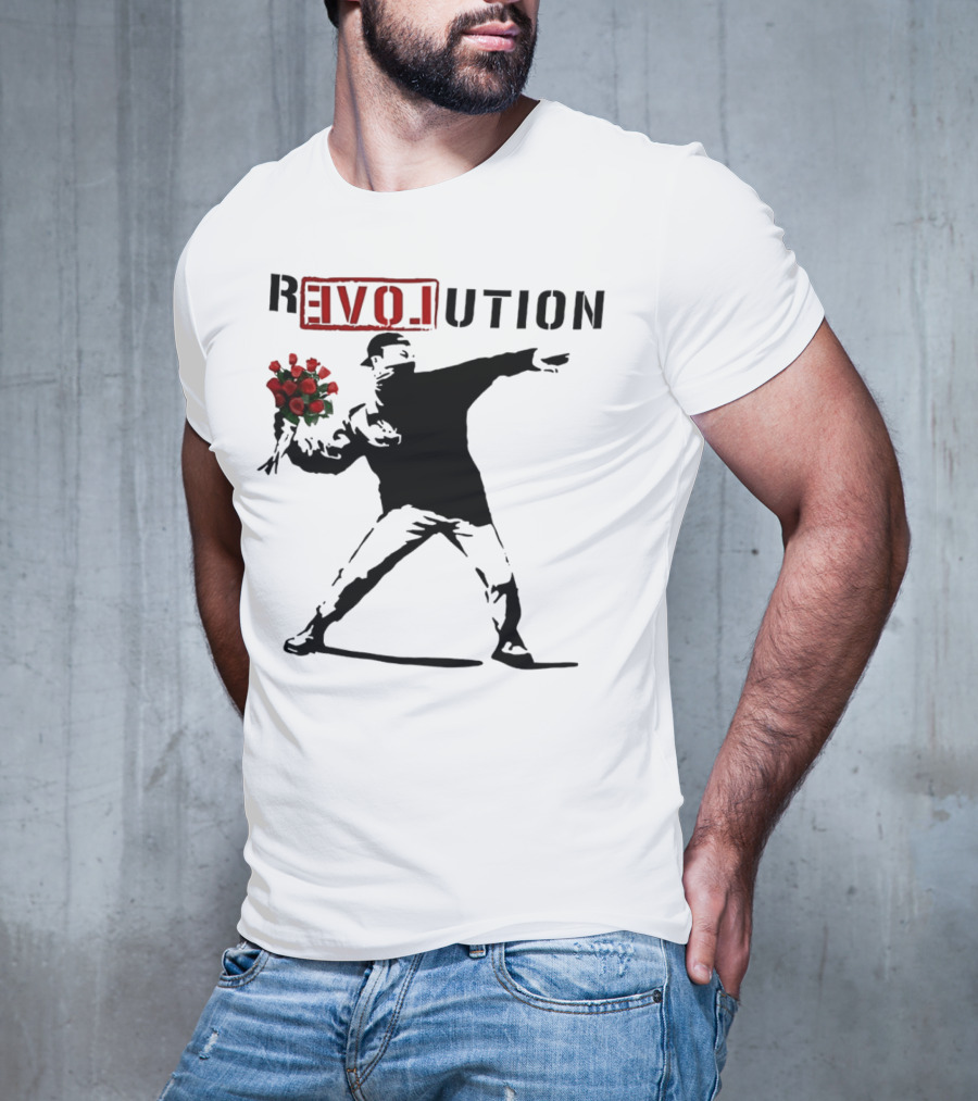Revolution Rage Flower Thrower Banksy Stencil Roses T-Shirt