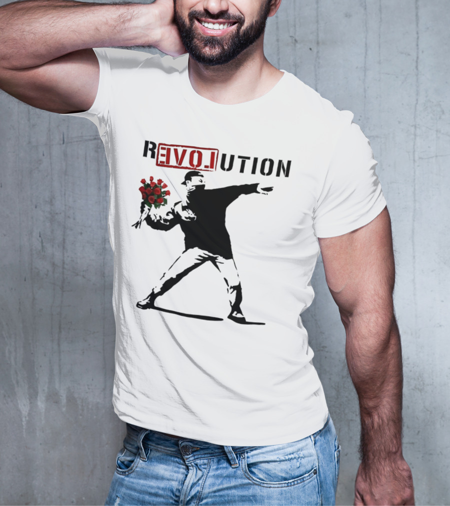 Revolution Rage Flower Thrower Banksy Stencil Roses T-Shirt