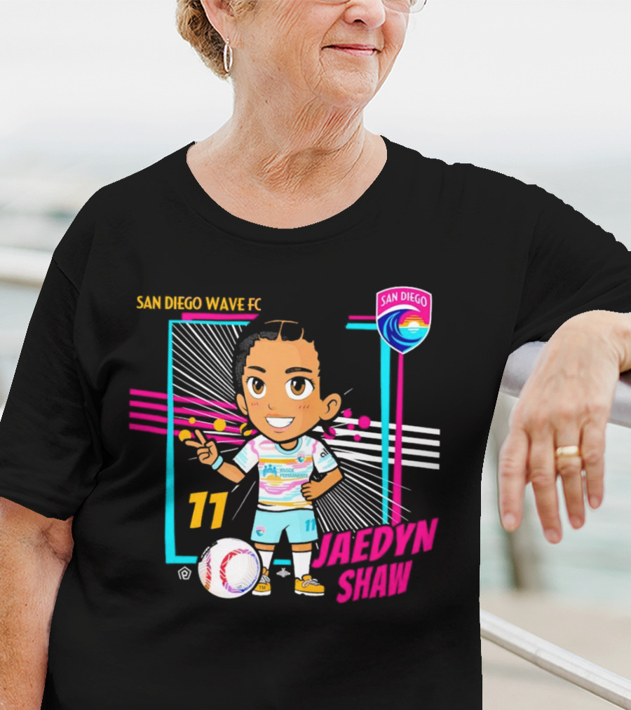 San Diego Wave FC Jaedyn Shaw 11 Chibi Soccer Player With Team Badge T-Shirt