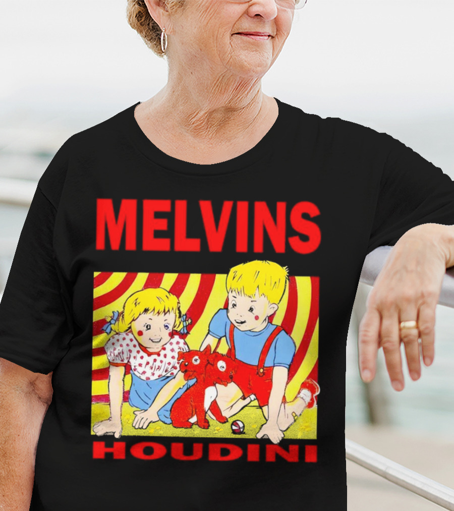 Melvins Houdini Late 00s Jerks Kids With Red Dog And Swirling Red Yellow Background T-Shirt