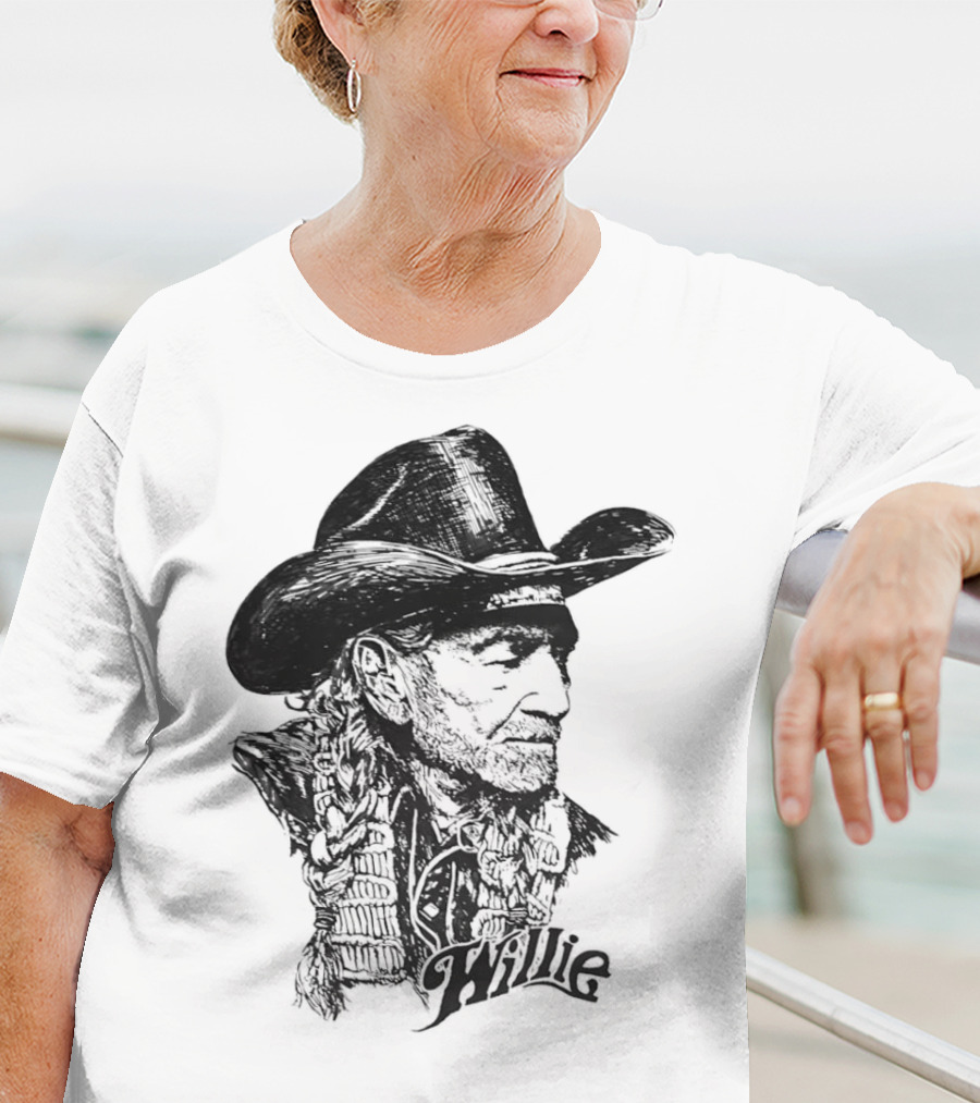 Willie Nelson Cowboy Hat Braid Classic Sketch T-Shirt