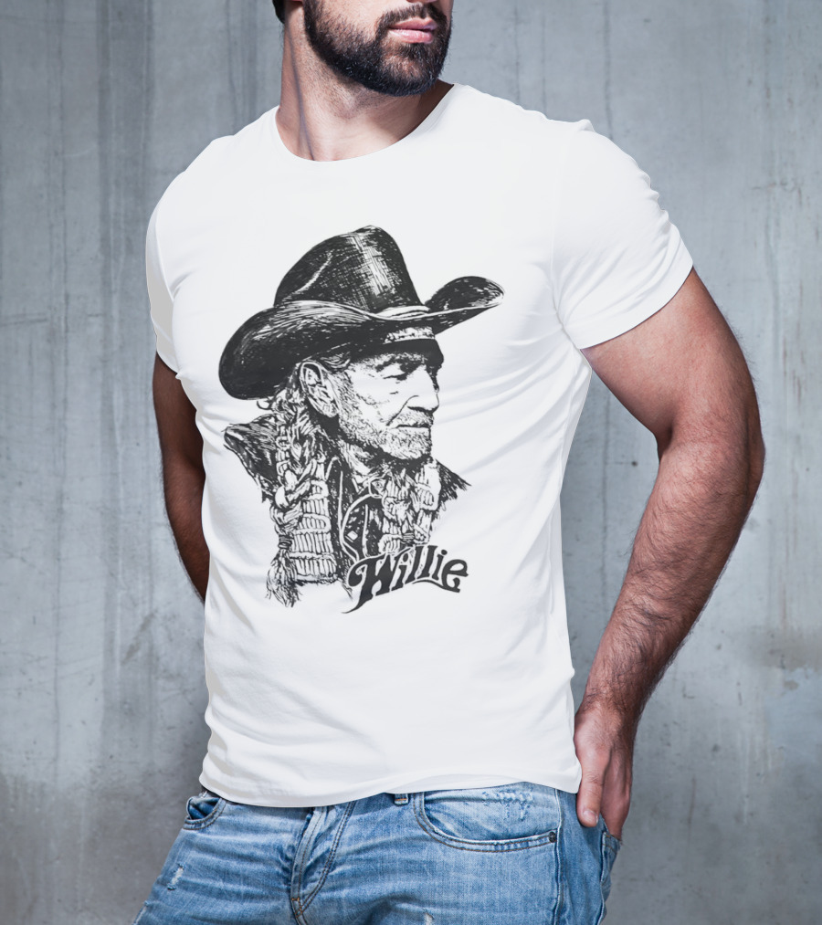 Willie Nelson Cowboy Hat Braid Classic Sketch T-Shirt