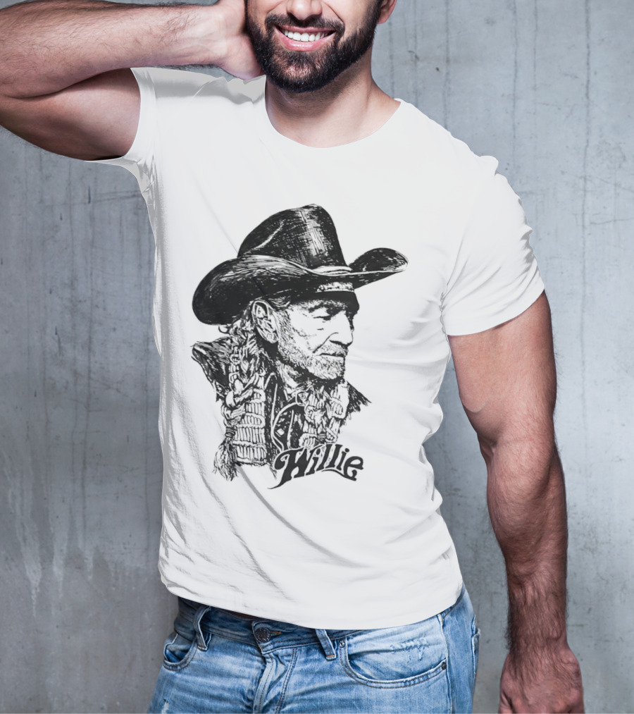 Willie Nelson Cowboy Hat Braid Classic Sketch T-Shirt