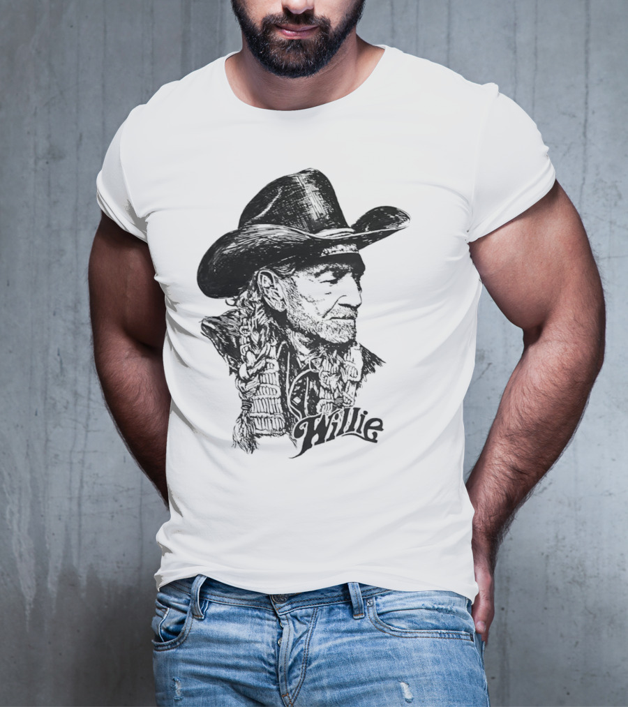 Willie Nelson Cowboy Hat Braid Classic Sketch T-Shirt