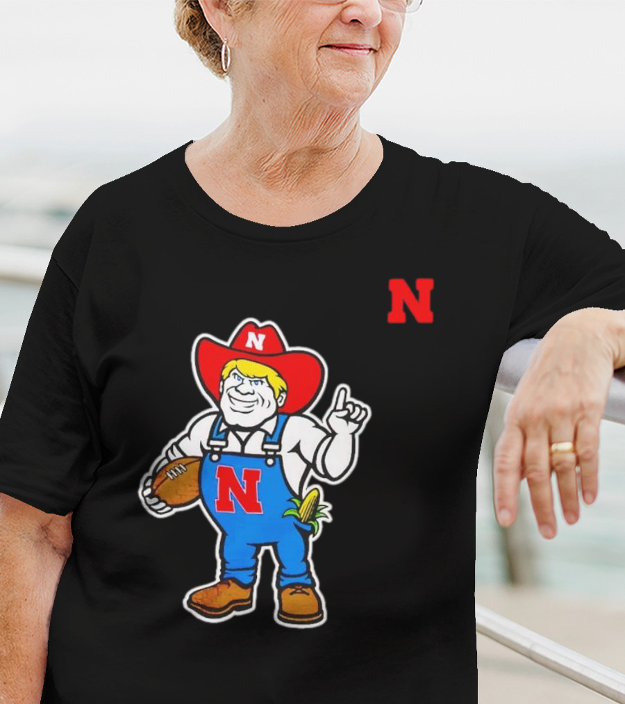 Nebraska Cornhuskers Mascot Holding Football With Corn And N T-Shirt
