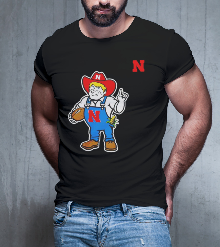 Nebraska Cornhuskers Mascot Holding Football With Corn And N T-Shirt