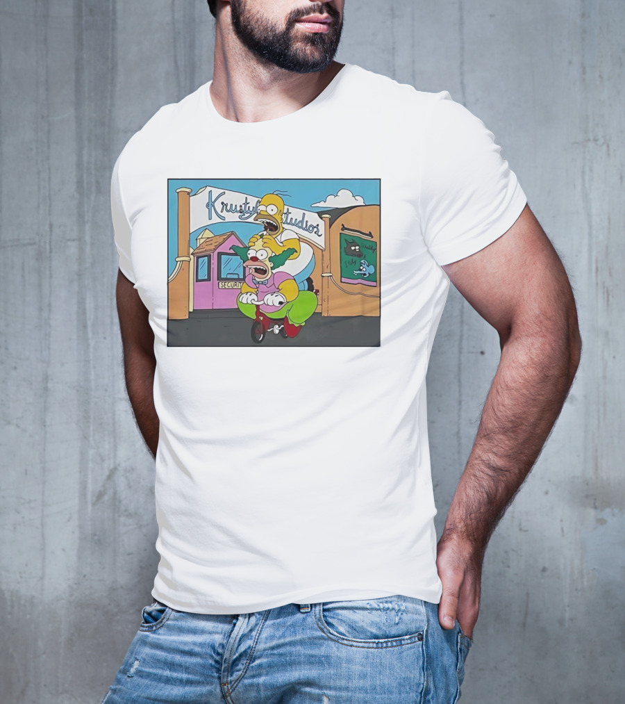 Krustyland Studios With Homer And Krusty The Clown On Bicycle From The Simpsons T-Shirt