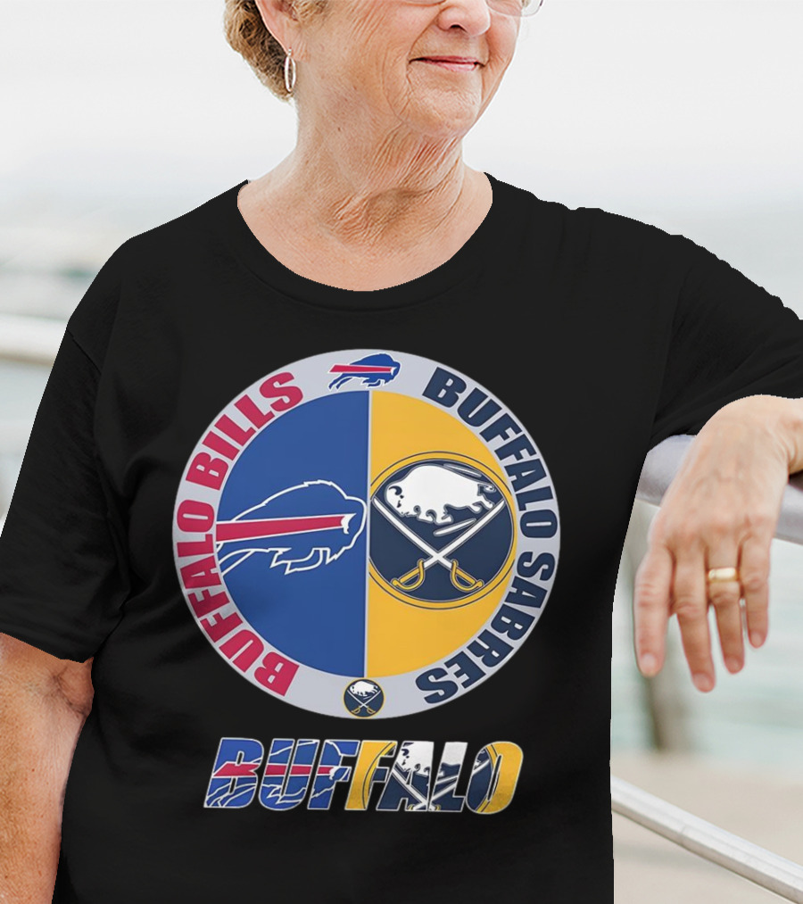 Buffalo Bills Buffalo Sabres Dual Logo Buffalo Text T-Shirt