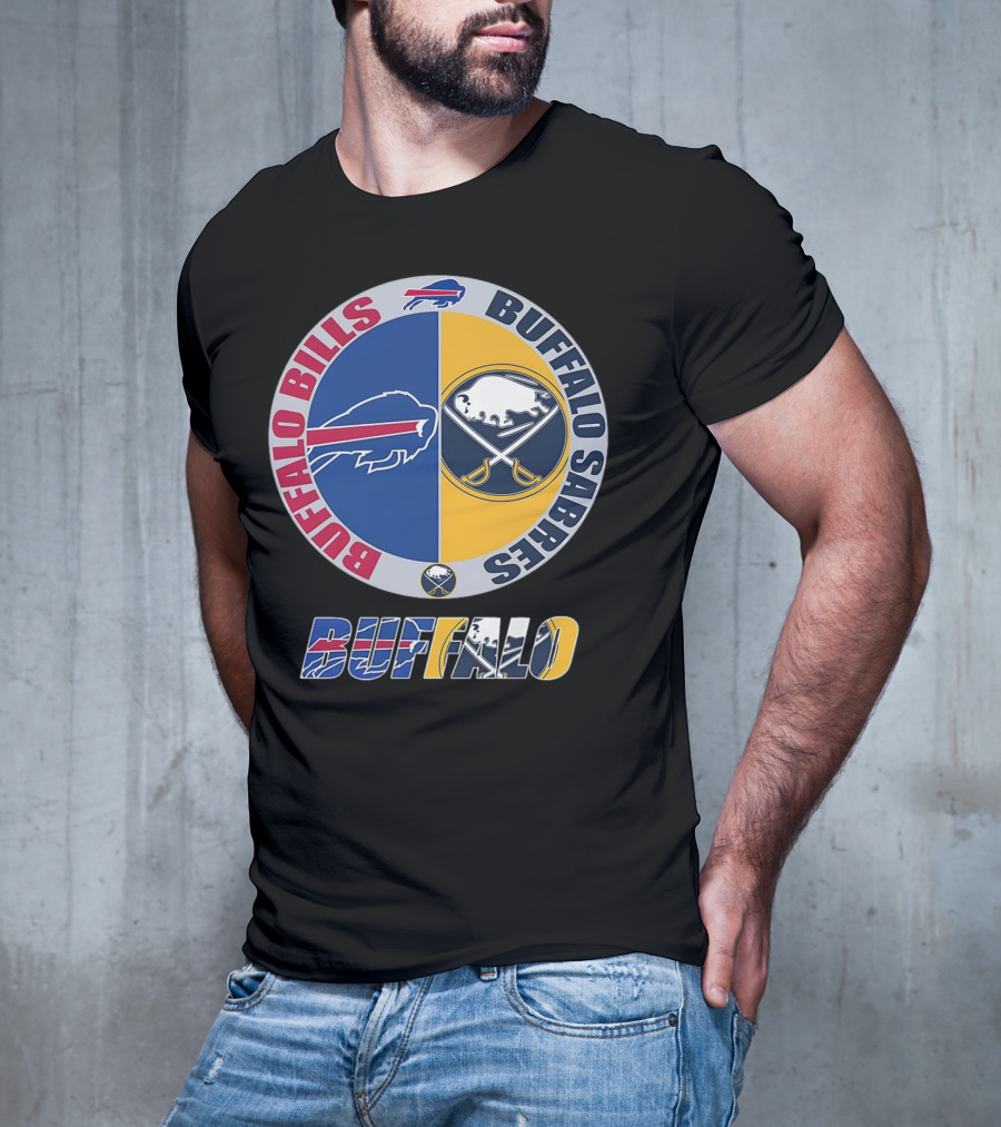 Buffalo Bills Buffalo Sabres Dual Logo Buffalo Text T-Shirt