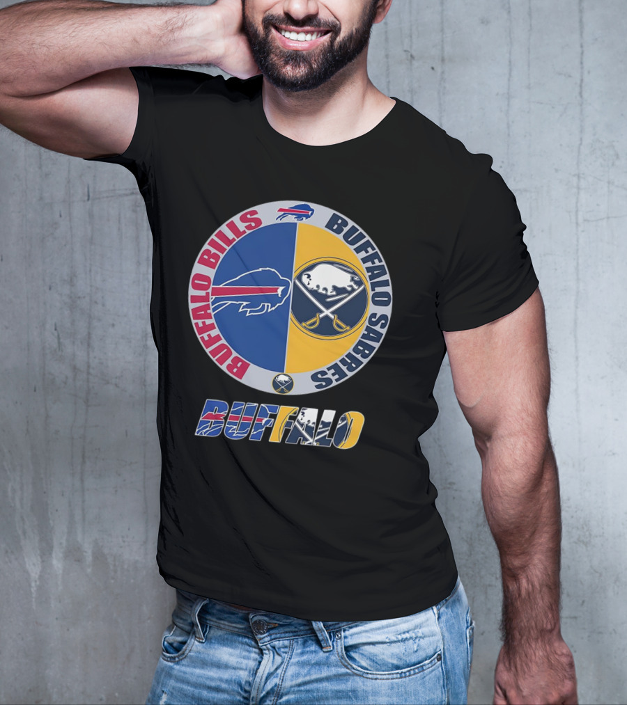 Buffalo Bills Buffalo Sabres Dual Logo Buffalo Text T-Shirt