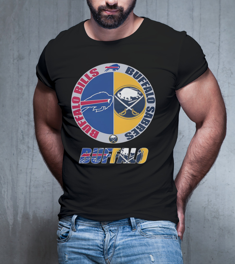 Buffalo Bills Buffalo Sabres Dual Logo Buffalo Text T-Shirt