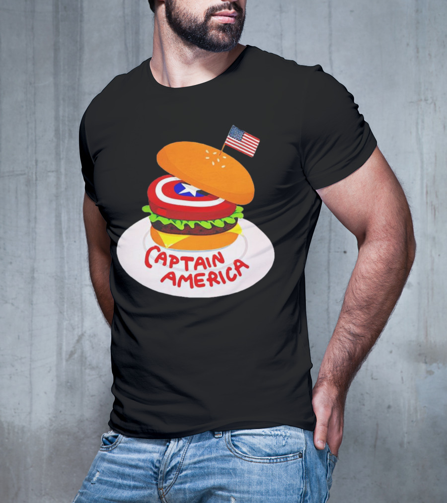 Captain America Burger With Flag And Shield Lettuce Bun T-Shirt