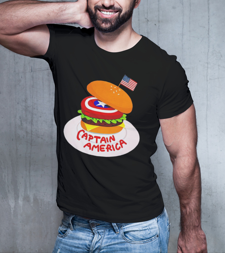 Captain America Burger With Flag And Shield Lettuce Bun T-Shirt