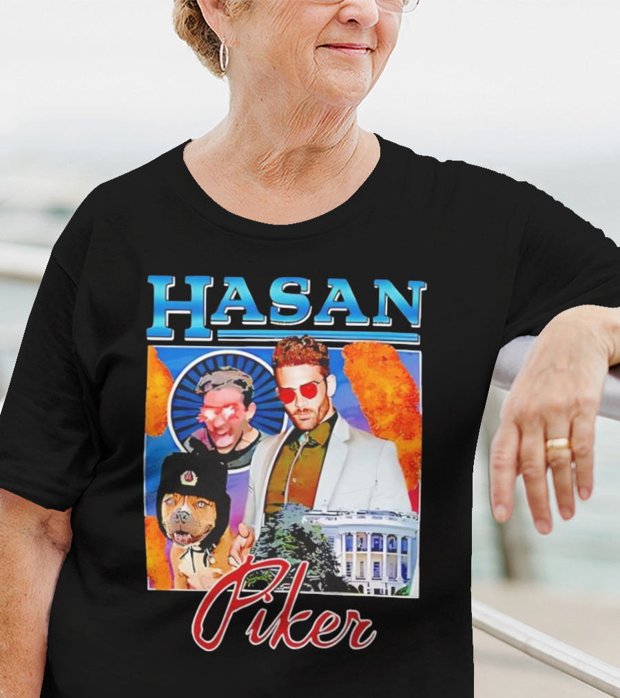 HASAN Piker Sunglasses Red Laser Eyes White House Dog T-Shirt