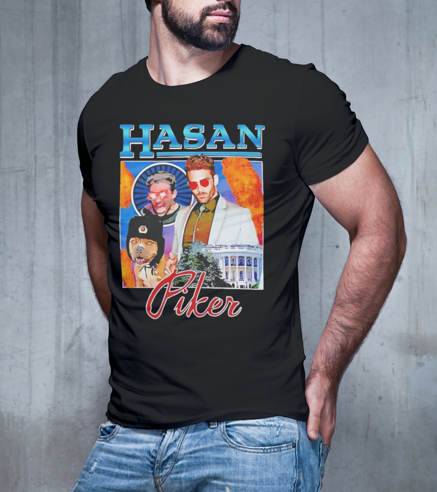 HASAN Piker Sunglasses Red Laser Eyes White House Dog T-Shirt