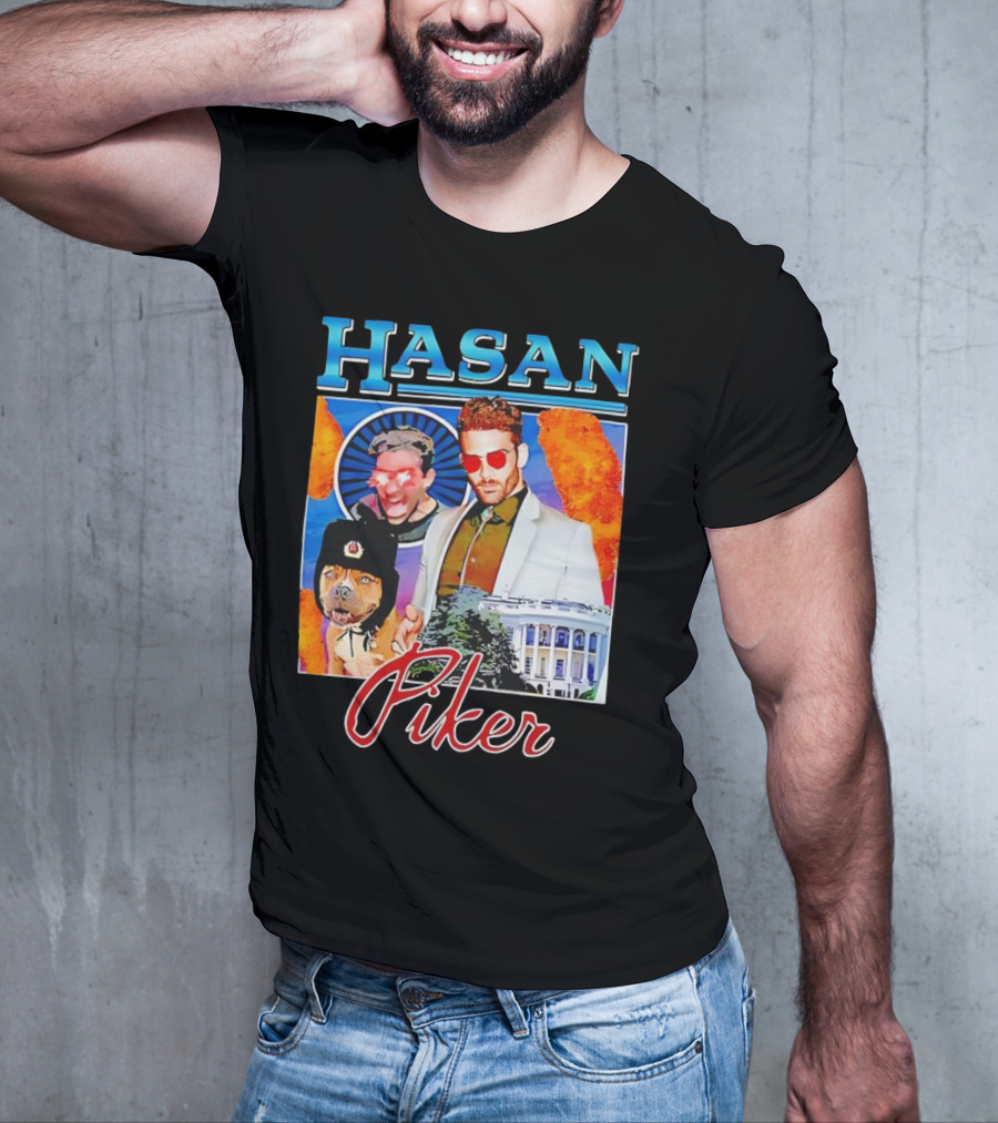 HASAN Piker Sunglasses Red Laser Eyes White House Dog T-Shirt