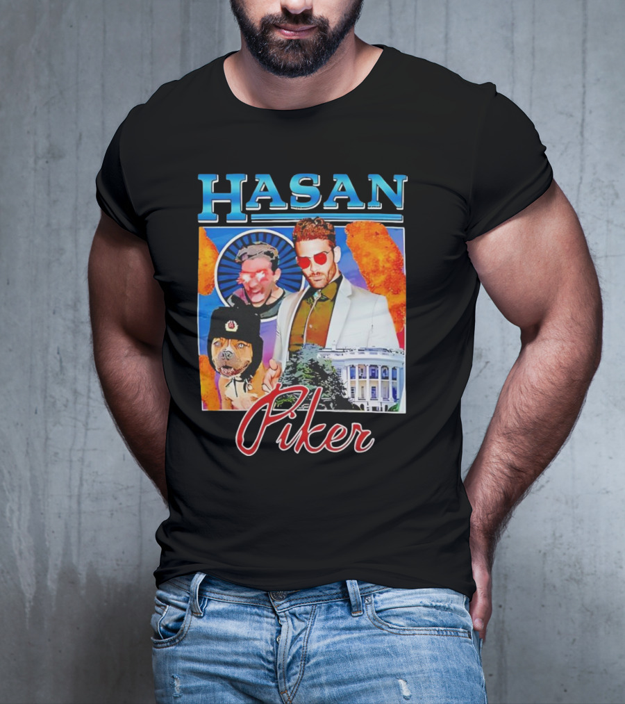 HASAN Piker Sunglasses Red Laser Eyes White House Dog T-Shirt