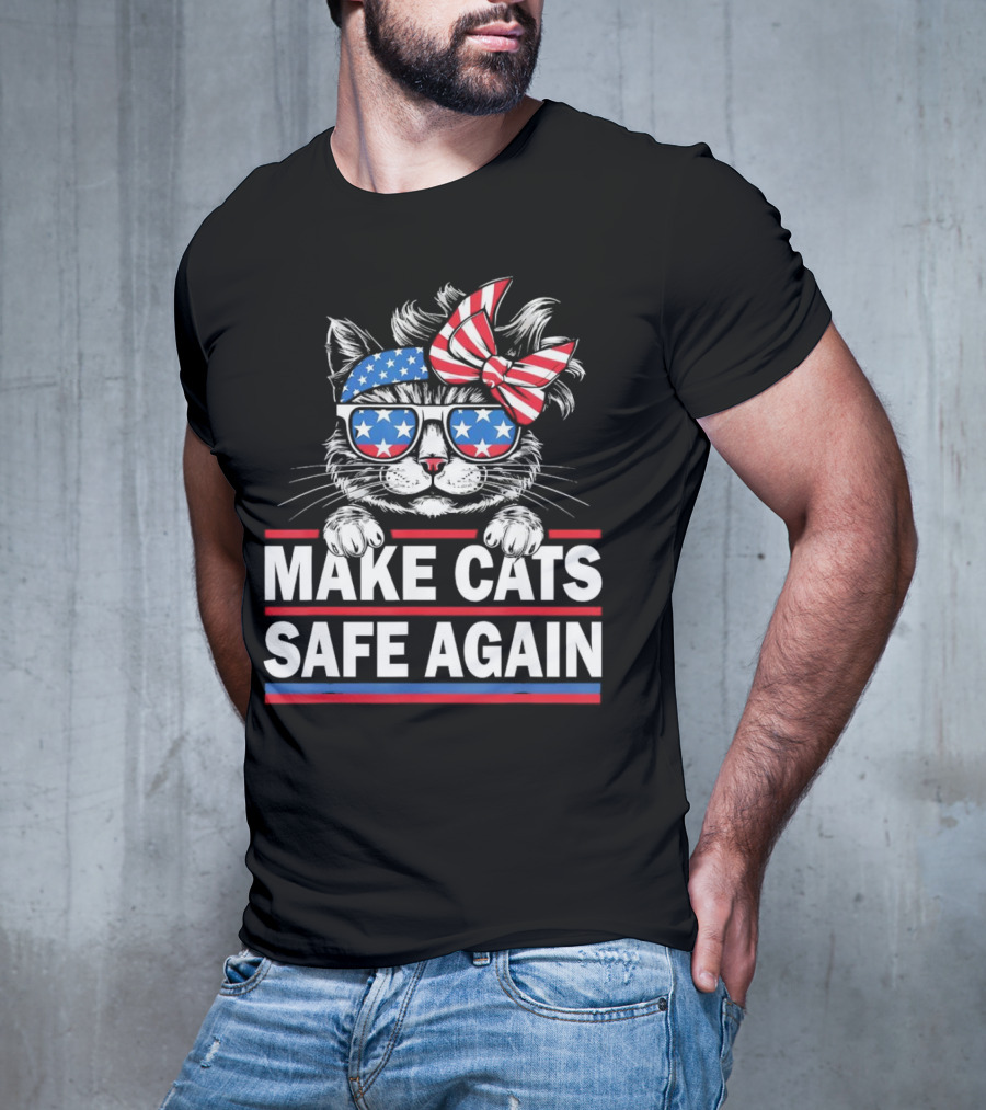 Make Cats Safe Again Funny Cat Lover USA Flag Accessories T-Shirt