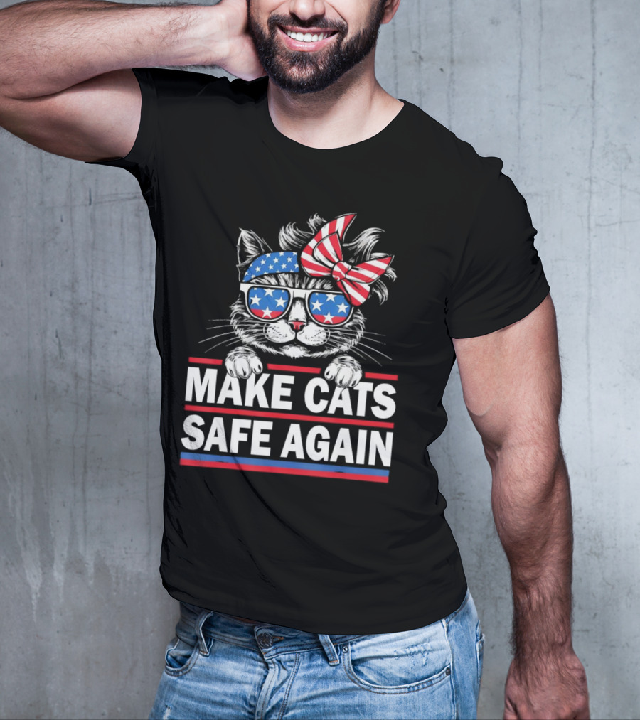 Make Cats Safe Again Funny Cat Lover USA Flag Accessories T-Shirt