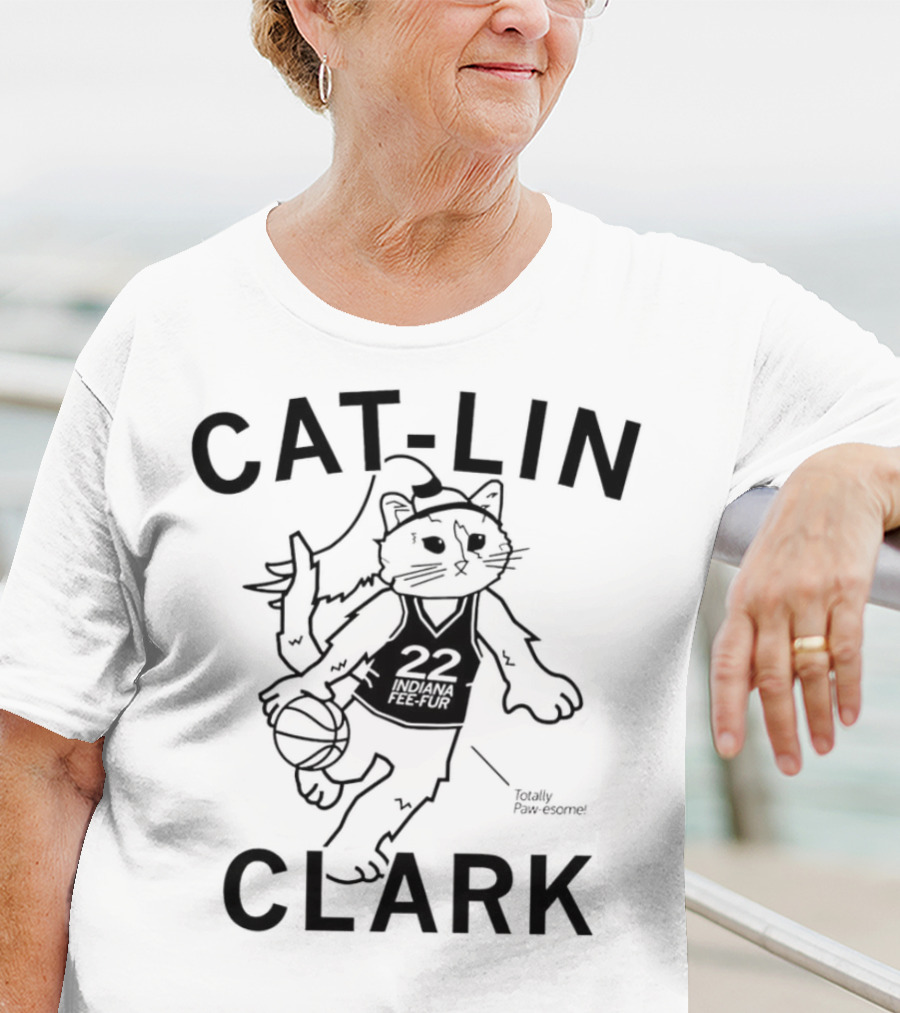 Cat-Lin Clark Indiana Fee-Fur Totally Paw-some 22 Basketball Cat T-Shirt