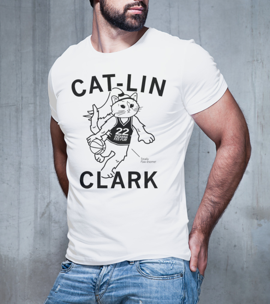 Cat-Lin Clark Indiana Fee-Fur Totally Paw-some 22 Basketball Cat T-Shirt