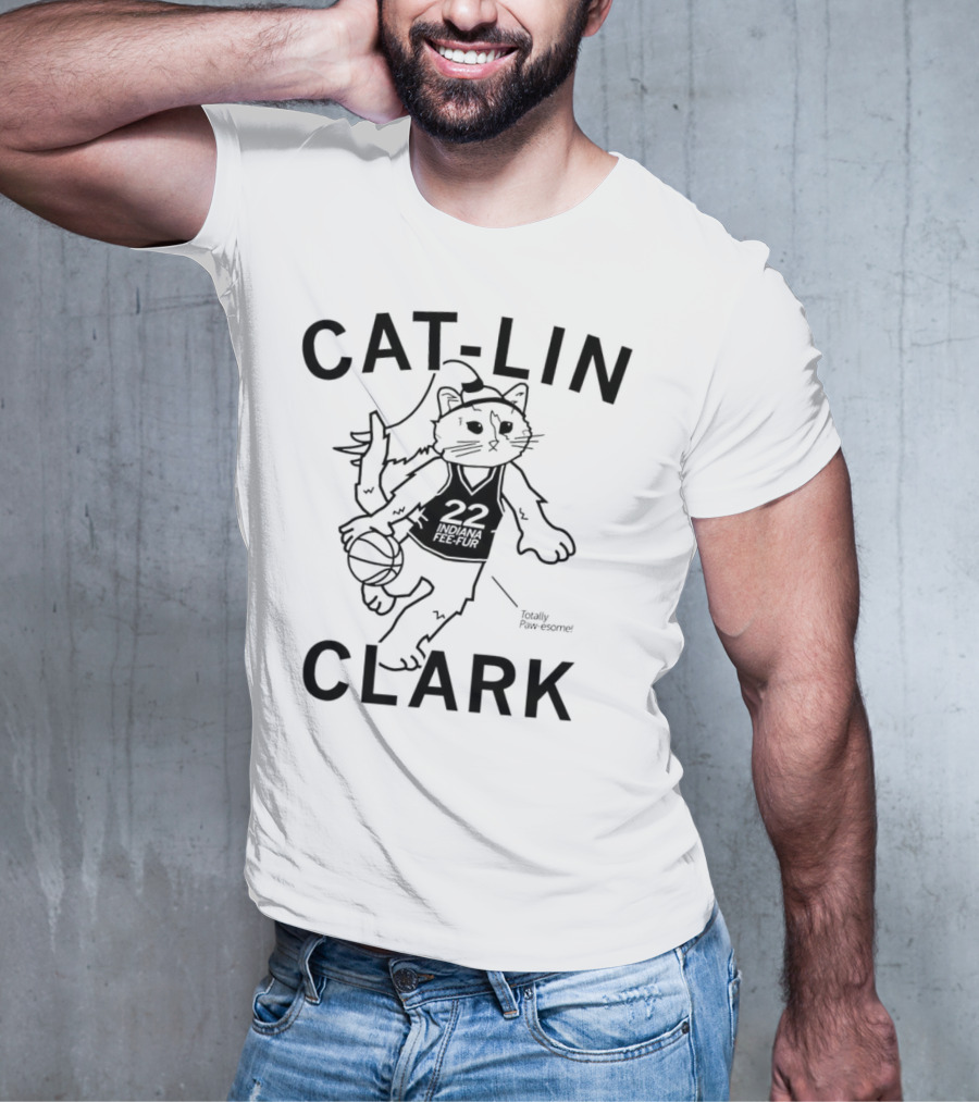 Cat-Lin Clark Indiana Fee-Fur Totally Paw-some 22 Basketball Cat T-Shirt