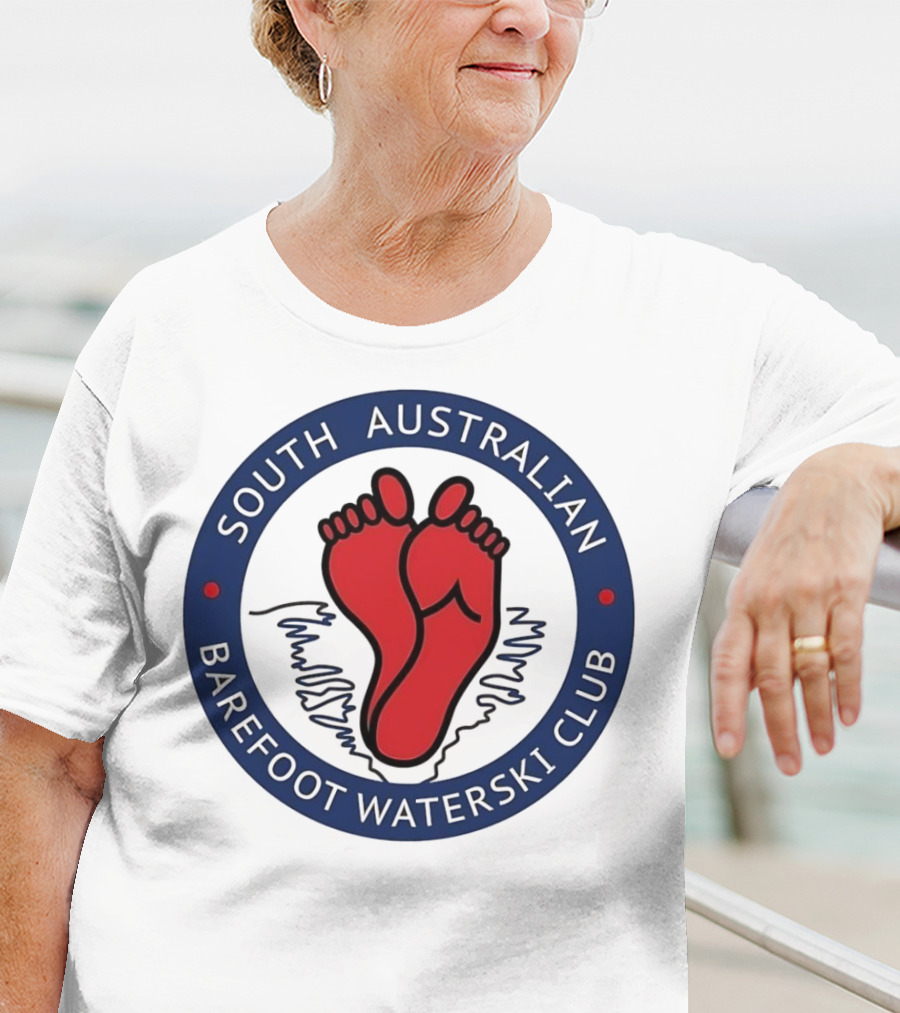 South Australian Barefoot Waterski Club Red Feet Logo Emblem T-Shirt